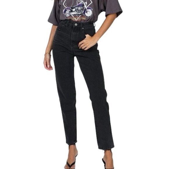 PRINCESS POLLY Curve Zaiden Straight Leg Black Denim Jeans - Size 10 - Picture 1 of 10